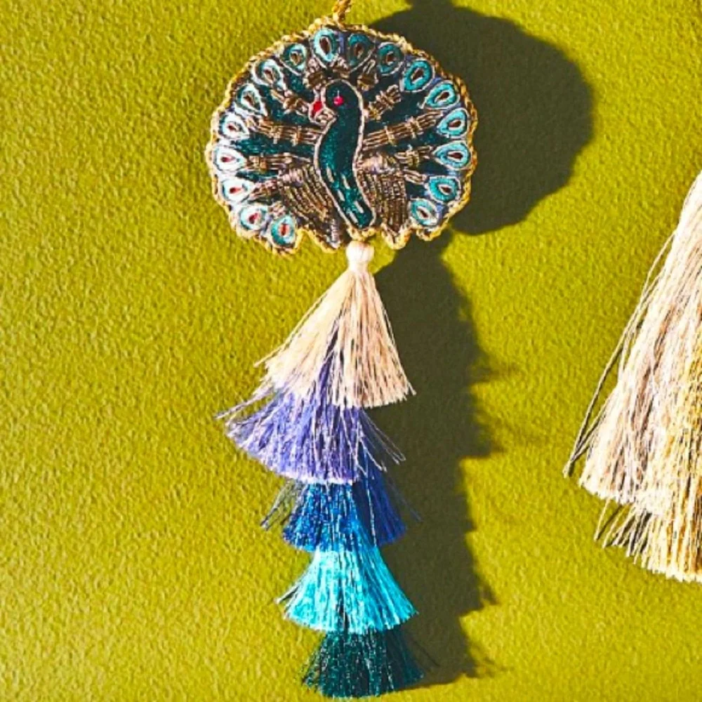 Lucky Peacocks blue gradient embellished and beaded tassel ornament - Picture 6 of 6